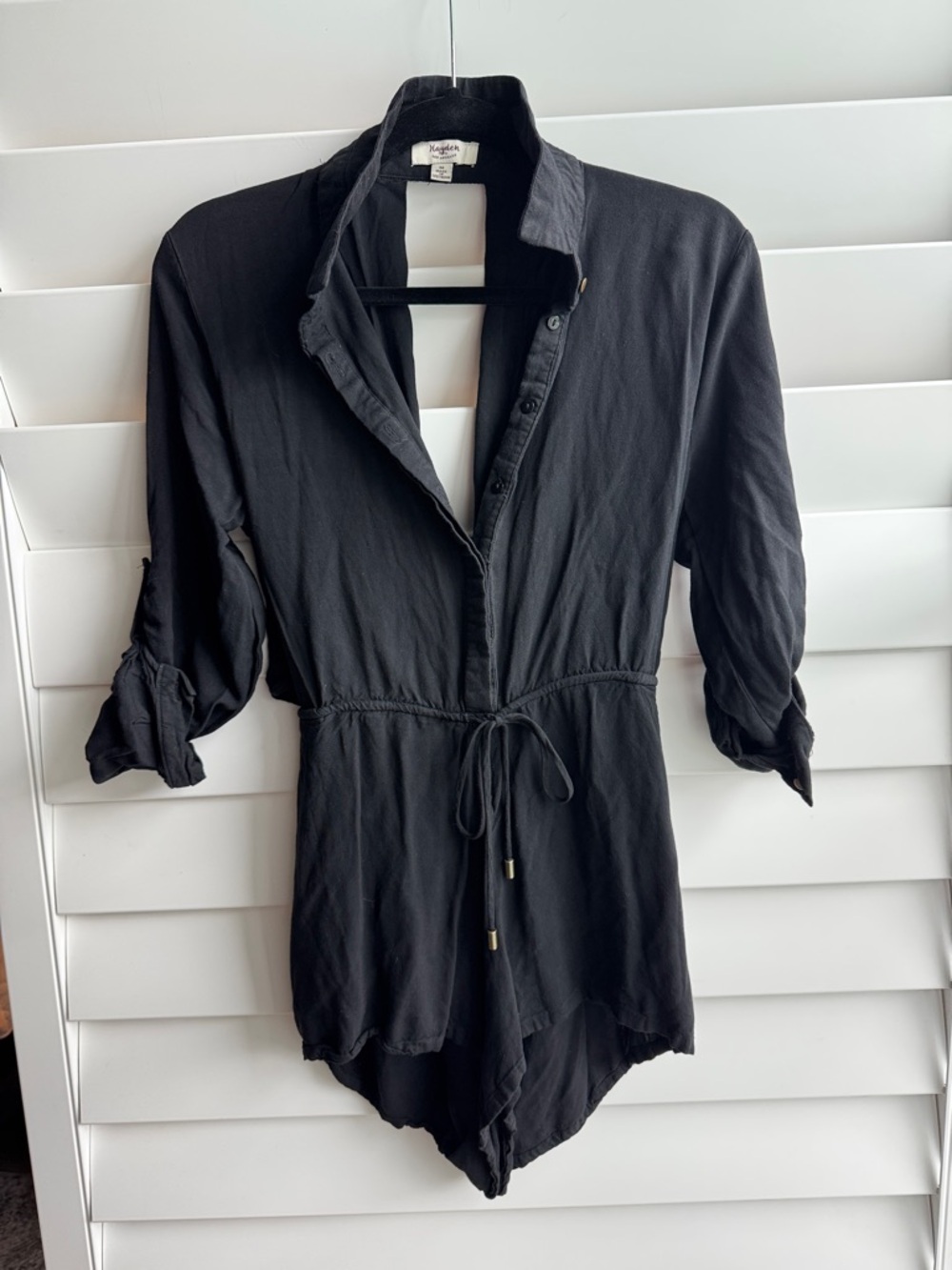 Hayden Black Long-Sleeve Romper with Drawstring Waist size M
